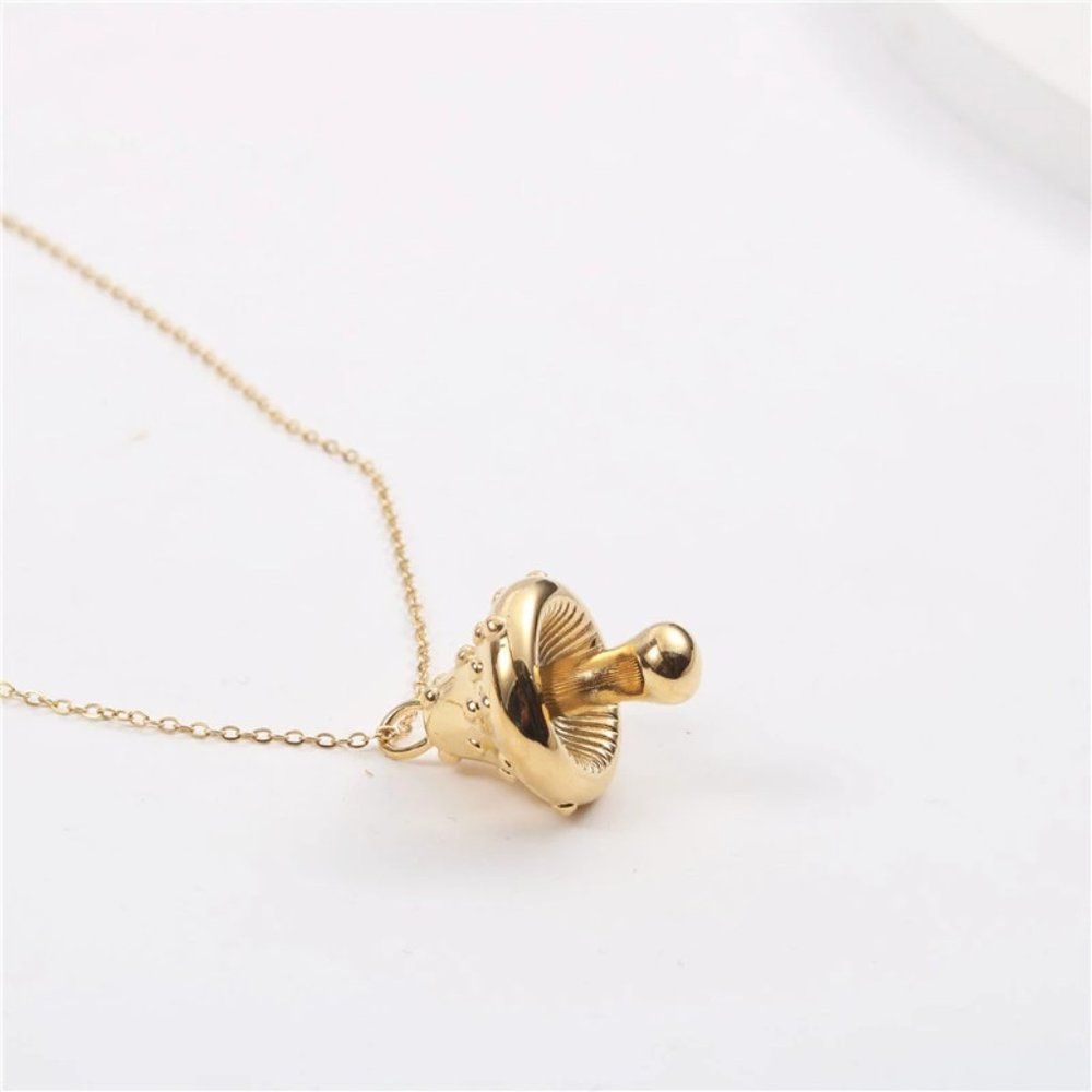18K Gold Plated Mushroom Pendant Chain Necklace Christmas Gift For Her - Picture 5 of 6